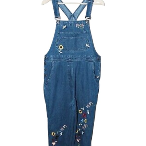Vintage Cropped Agapo Denim Overalls Boho Y2K Arsty Butterfly Embroidery size M - Picture 2 of 8